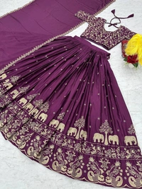 Azorte Fashion Designer Embroidered Chinon Lehenga Choli with Dupatta – Perfect for Weddings & Festive Wear - M