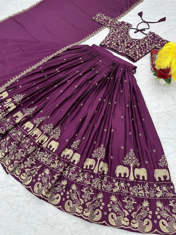 Azorte Fashion Designer Embroidered Chinon Lehenga Choli with Dupatta – Perfect for Weddings & Festive Wear - M