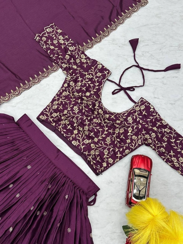 Azorte Fashion Designer Embroidered Chinon Lehenga Choli with Dupatta – Perfect for Weddings & Festive Wear - M