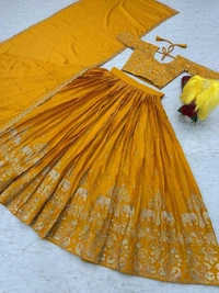 Azorte Fashion Yellow Embroidered Chinon Lehenga Choli for Haldi – Elegant & Budget-Friendly - My Sin, M