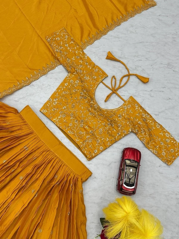 Azorte Fashion Yellow Embroidered Chinon Lehenga Choli for Haldi – Elegant & Budget-Friendly - My Sin, M