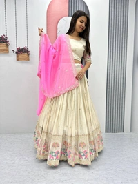 Azorte Fashion Banarasi Tissue Silk Embroidered Lehenga Choli – Luxury Festive Wear - M