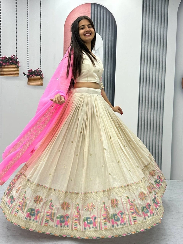 Azorte Fashion Banarasi Tissue Silk Embroidered Lehenga Choli – Luxury Festive Wear - M