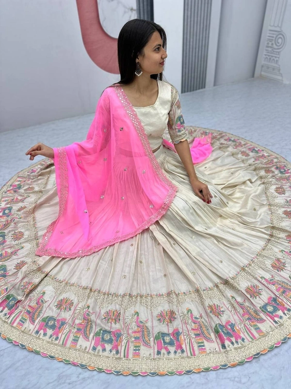 Azorte Fashion Banarasi Tissue Silk Embroidered Lehenga Choli – Luxury Festive Wear - M