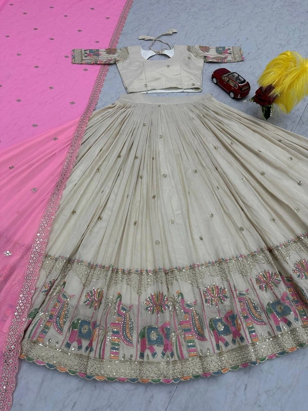Azorte Fashion Banarasi Tissue Silk Embroidered Lehenga Choli – Luxury Festive Wear - M