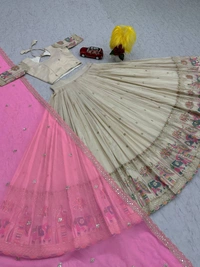 Azorte Fashion Banarasi Tissue Silk Embroidered Lehenga Choli – Luxury Festive Wear - M
