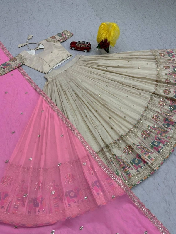 Azorte Fashion Banarasi Tissue Silk Embroidered Lehenga Choli – Luxury Festive Wear - M