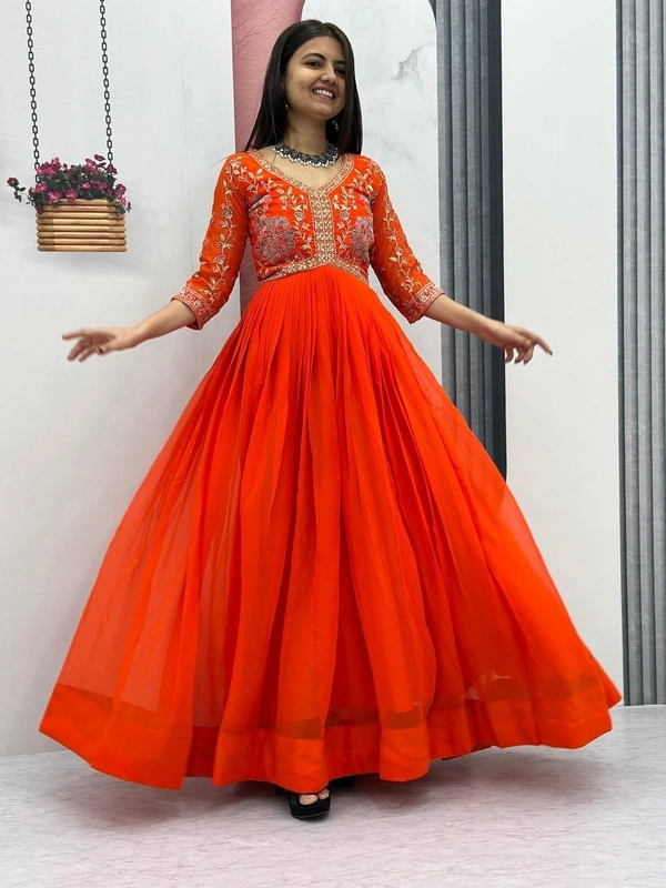 Azorte Fashion Luxury Embroidered Gown in Fox Georgette – Perfect for Festive & Wedding Wear - XL