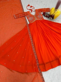 Azorte Fashion Luxury Embroidered Gown in Fox Georgette – Perfect for Festive & Wedding Wear - XL