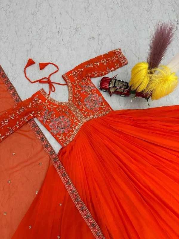 Azorte Fashion Luxury Embroidered Gown in Fox Georgette – Perfect for Festive & Wedding Wear - XL