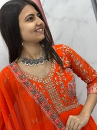 Azorte Fashion Luxury Embroidered Gown in Fox Georgette – Perfect for Festive & Wedding Wear - XL