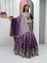 Azorte Fashion Luxury Shaded Lehenga Choli – Heavy Embroidered Chinon with Sequence Work - Falcon, M