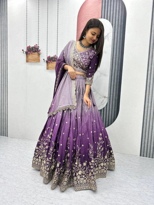 Azorte Fashion Luxury Shaded Lehenga Choli – Heavy Embroidered Chinon with Sequence Work - Falcon, M