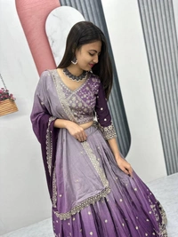 Azorte Fashion Luxury Shaded Lehenga Choli – Heavy Embroidered Chinon with Sequence Work - Falcon, M