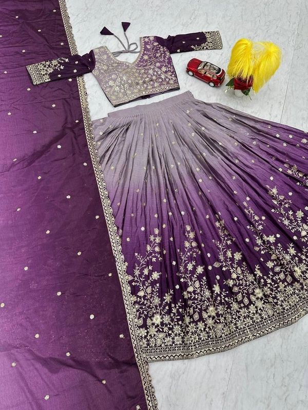 Azorte Fashion Luxury Shaded Lehenga Choli – Heavy Embroidered Chinon with Sequence Work - Falcon, M
