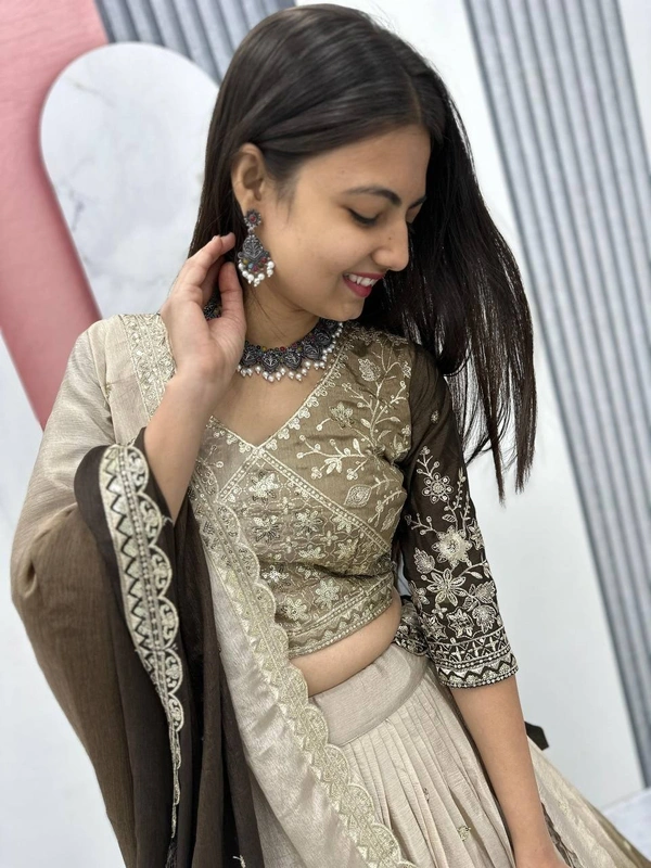 Azorte Fashion Luxury Shaded Lehenga Choli – Heavy Embroidered Chinon with Sequence Work - Hemlock, XL