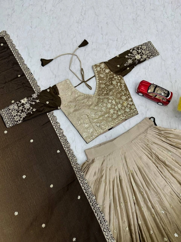Azorte Fashion Luxury Shaded Lehenga Choli – Heavy Embroidered Chinon with Sequence Work - Hemlock, XL