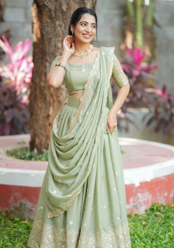 Azorte Fashion Elegant Fox Georgette Lehenga Choli – Heavy Embroidered & Sequence Work - XL