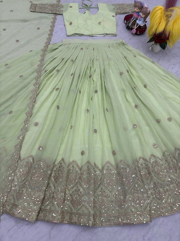 Azorte Fashion Elegant Fox Georgette Lehenga Choli – Heavy Embroidered & Sequence Work - XL