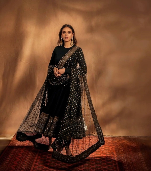 Azorte Fashion Luxury Embroidered Gown – Fox Georgette with Heavy Embroidery & Sequence Work - M