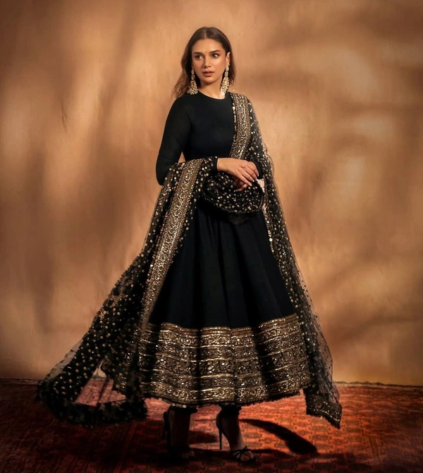 Azorte Fashion Luxury Embroidered Gown – Fox Georgette with Heavy Embroidery & Sequence Work - M