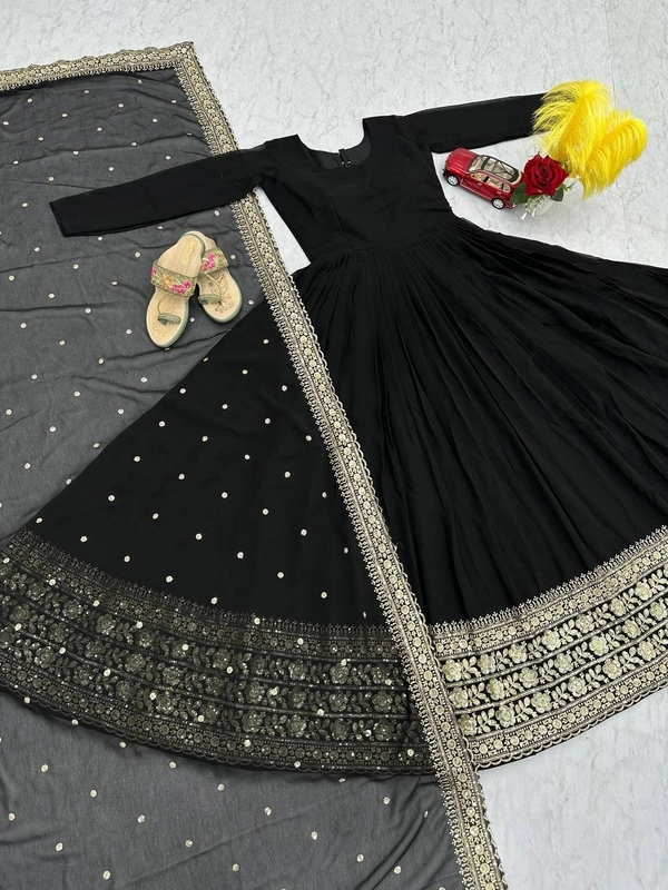 Azorte Fashion Luxury Embroidered Gown – Fox Georgette with Heavy Embroidery & Sequence Work - M