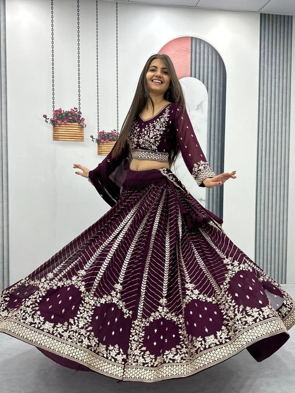 Azorte Fashion Premium Heavy Embroidered Lehenga Choli – Fox Georgette with 7mm Sequence Work - Cocoa Bean, L