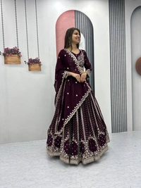 Azorte Fashion Premium Heavy Embroidered Lehenga Choli – Fox Georgette with 7mm Sequence Work - Cocoa Bean, L
