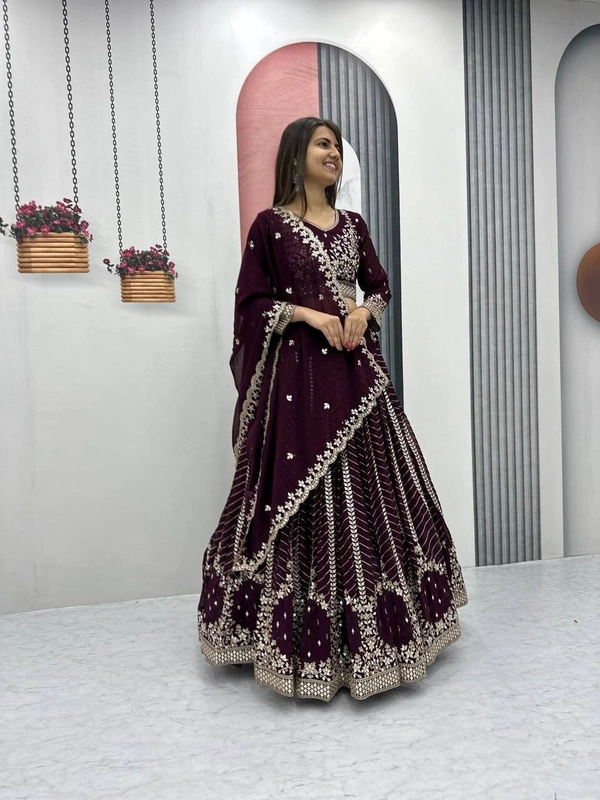 Azorte Fashion Premium Heavy Embroidered Lehenga Choli – Fox Georgette with 7mm Sequence Work - Cocoa Bean, L
