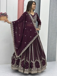 Azorte Fashion Premium Heavy Embroidered Lehenga Choli – Fox Georgette with 7mm Sequence Work - Cocoa Bean, L