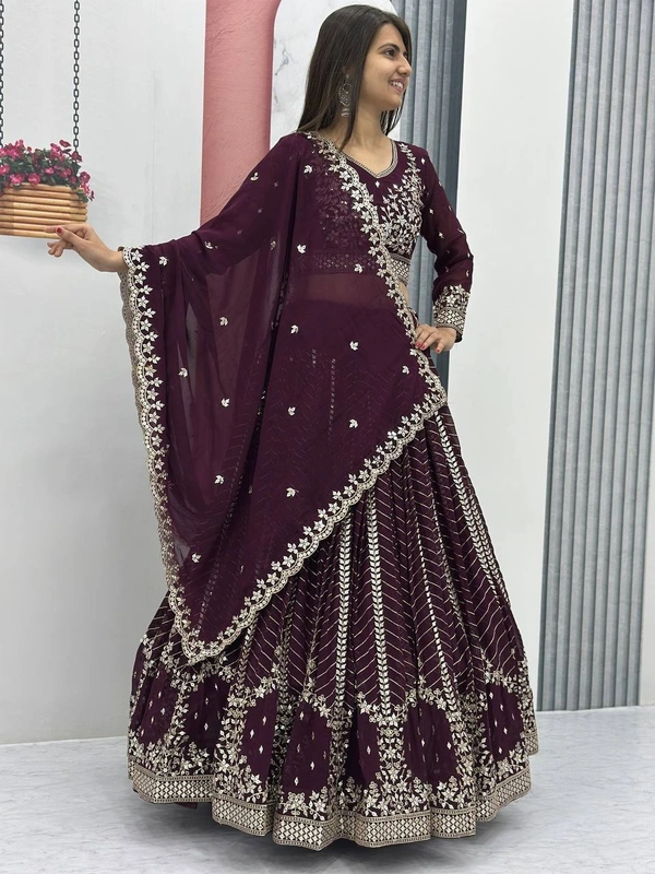 Azorte Fashion Premium Heavy Embroidered Lehenga Choli – Fox Georgette with 7mm Sequence Work - Cocoa Bean, L