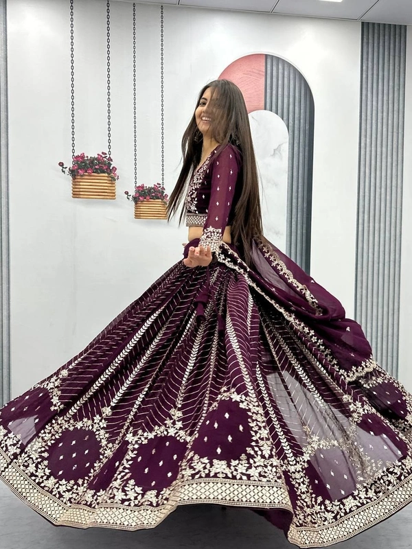 Azorte Fashion Premium Heavy Embroidered Lehenga Choli – Fox Georgette with 7mm Sequence Work - Cocoa Bean, L