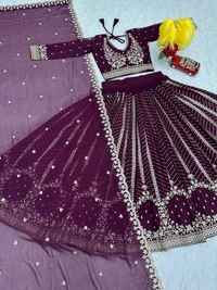 Azorte Fashion Premium Heavy Embroidered Lehenga Choli – Fox Georgette with 7mm Sequence Work - Cocoa Bean, L
