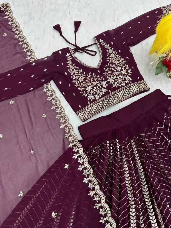 Azorte Fashion Premium Heavy Embroidered Lehenga Choli – Fox Georgette with 7mm Sequence Work - Cocoa Bean, L