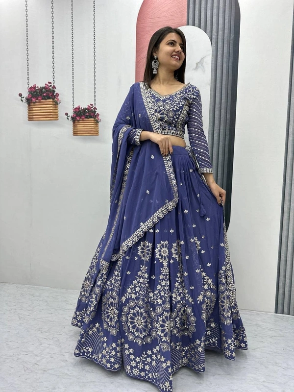 Azorte Fashion Luxury Heavy Fox Georgette Embroidered Lehenga Choli – Fully Stitched - XXL