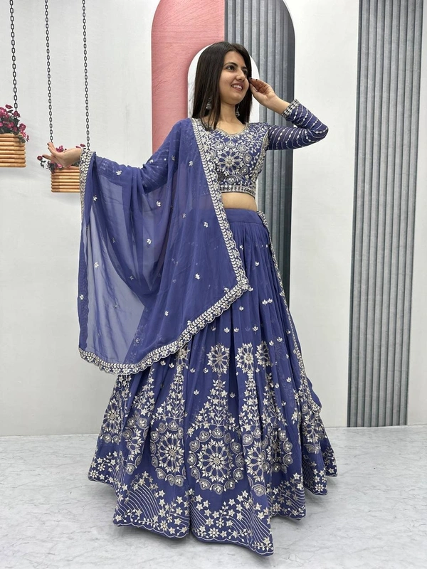 Azorte Fashion Luxury Heavy Fox Georgette Embroidered Lehenga Choli – Fully Stitched - XXL