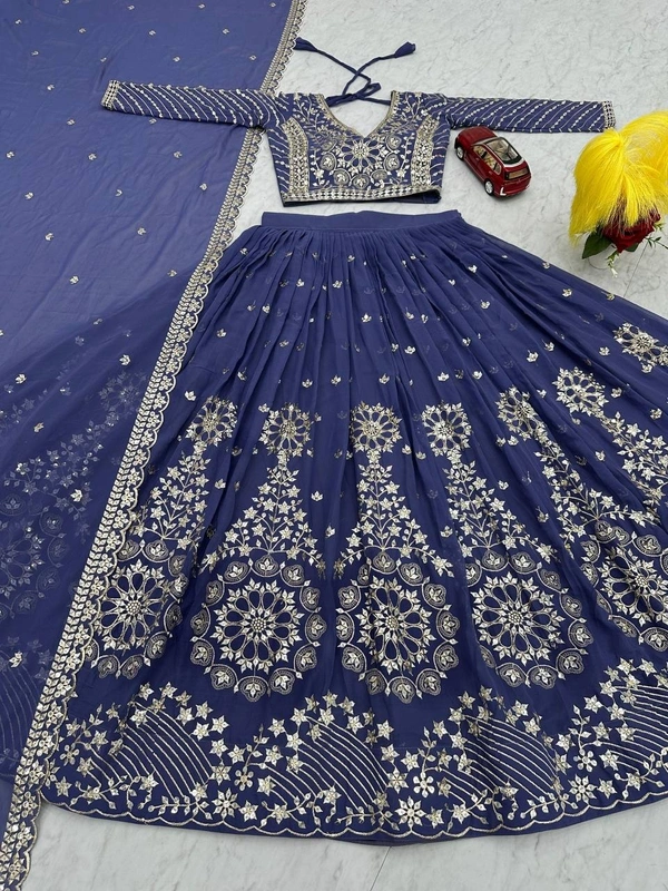 Azorte Fashion Luxury Heavy Fox Georgette Embroidered Lehenga Choli – Fully Stitched - XXL