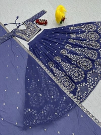 Azorte Fashion Luxury Heavy Fox Georgette Embroidered Lehenga Choli – Fully Stitched - XXL