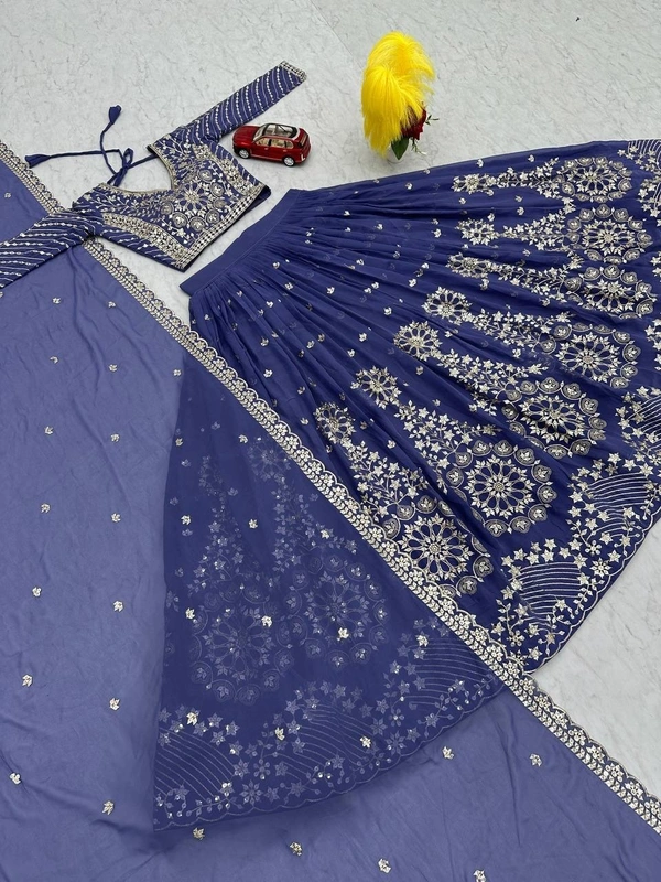 Azorte Fashion Luxury Heavy Fox Georgette Embroidered Lehenga Choli – Fully Stitched - XXL
