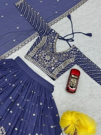 Azorte Fashion Luxury Heavy Fox Georgette Embroidered Lehenga Choli – Fully Stitched - XXL