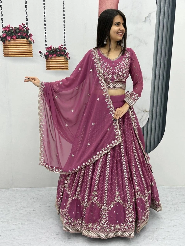 Azorte Fashion Premium Heavy Embroidered Lehenga Choli – Fox Georgette with 7mm Sequence Work - Camelot, M