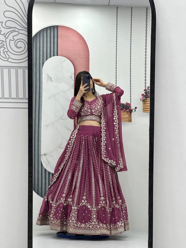 Azorte Fashion Premium Heavy Embroidered Lehenga Choli – Fox Georgette with 7mm Sequence Work - Camelot, M