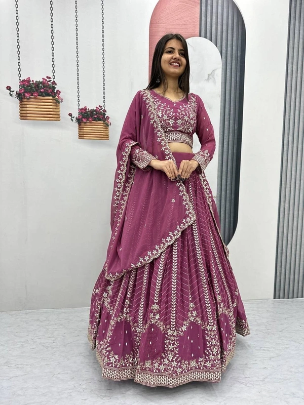 Azorte Fashion Premium Heavy Embroidered Lehenga Choli – Fox Georgette with 7mm Sequence Work - Camelot, M