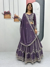 Azorte Fashion Premium Heavy Embroidered Lehenga Choli – Fox Georgette with 7mm Sequence Work - Scarpa Flow, XL