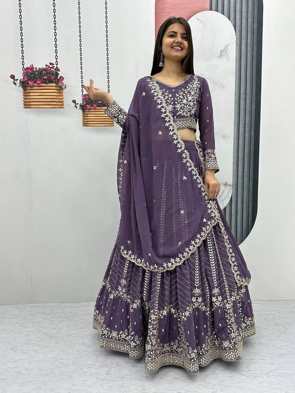 Azorte Fashion Premium Heavy Embroidered Lehenga Choli – Fox Georgette with 7mm Sequence Work - Scarpa Flow, XL