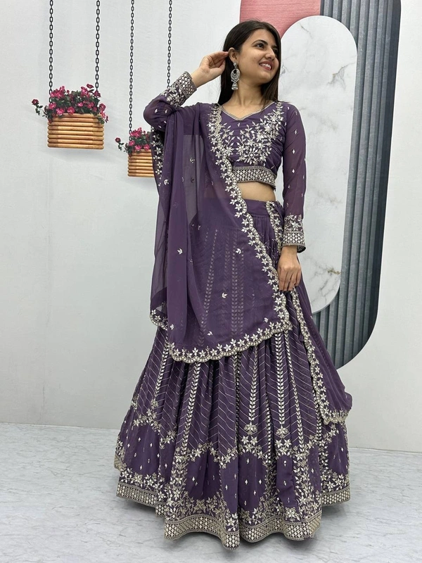 Azorte Fashion Premium Heavy Embroidered Lehenga Choli – Fox Georgette with 7mm Sequence Work - Scarpa Flow, XL