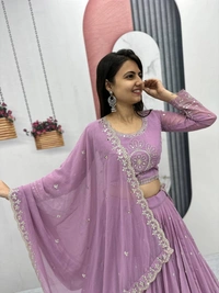 Azorte Fashion Luxury Heavy Fox Georgette Embroidered Lehenga Choli – Fully Stitched - Bouquet, XXL