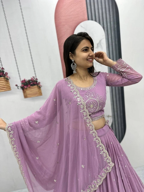 Azorte Fashion Luxury Heavy Fox Georgette Embroidered Lehenga Choli – Fully Stitched - Bouquet, XXL