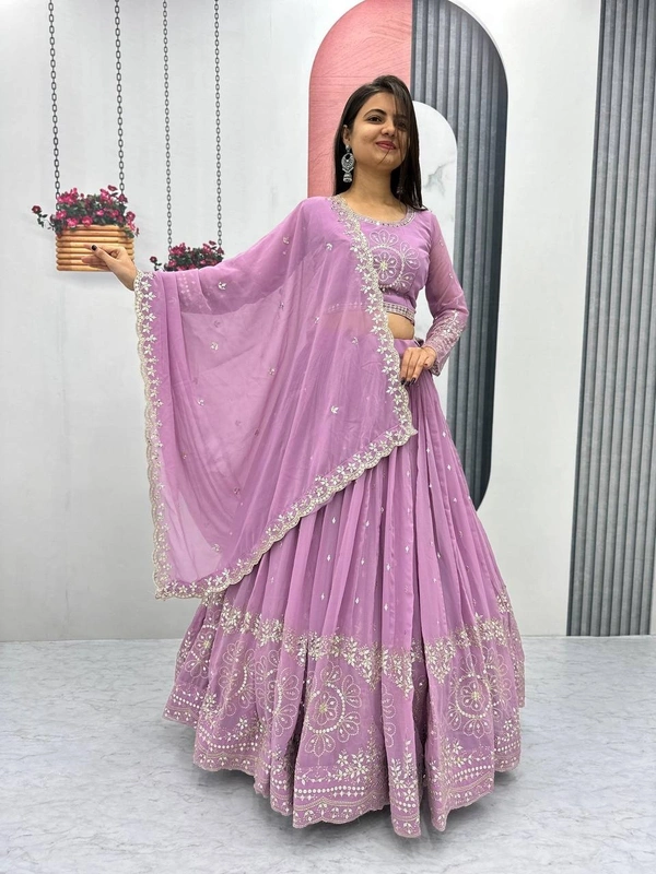 Azorte Fashion Luxury Heavy Fox Georgette Embroidered Lehenga Choli – Fully Stitched - Bouquet, XXL