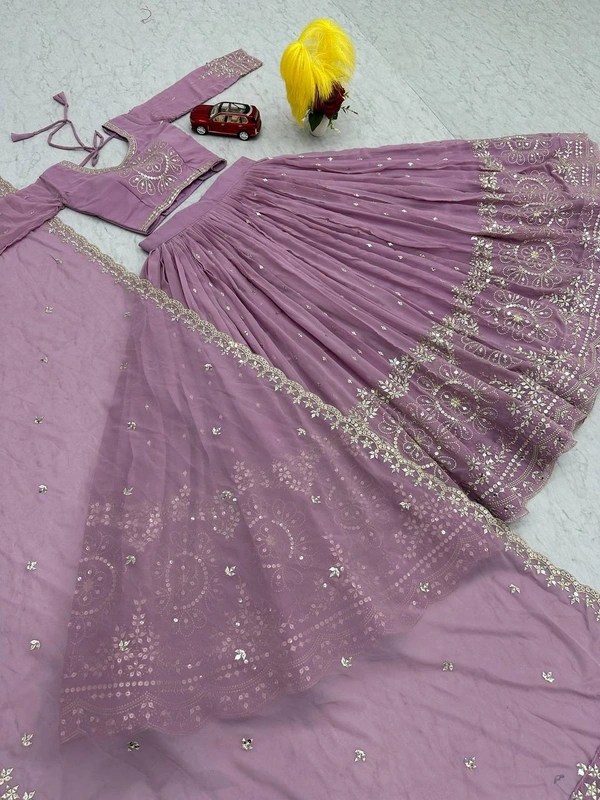 Azorte Fashion Luxury Heavy Fox Georgette Embroidered Lehenga Choli – Fully Stitched - Bouquet, XXL